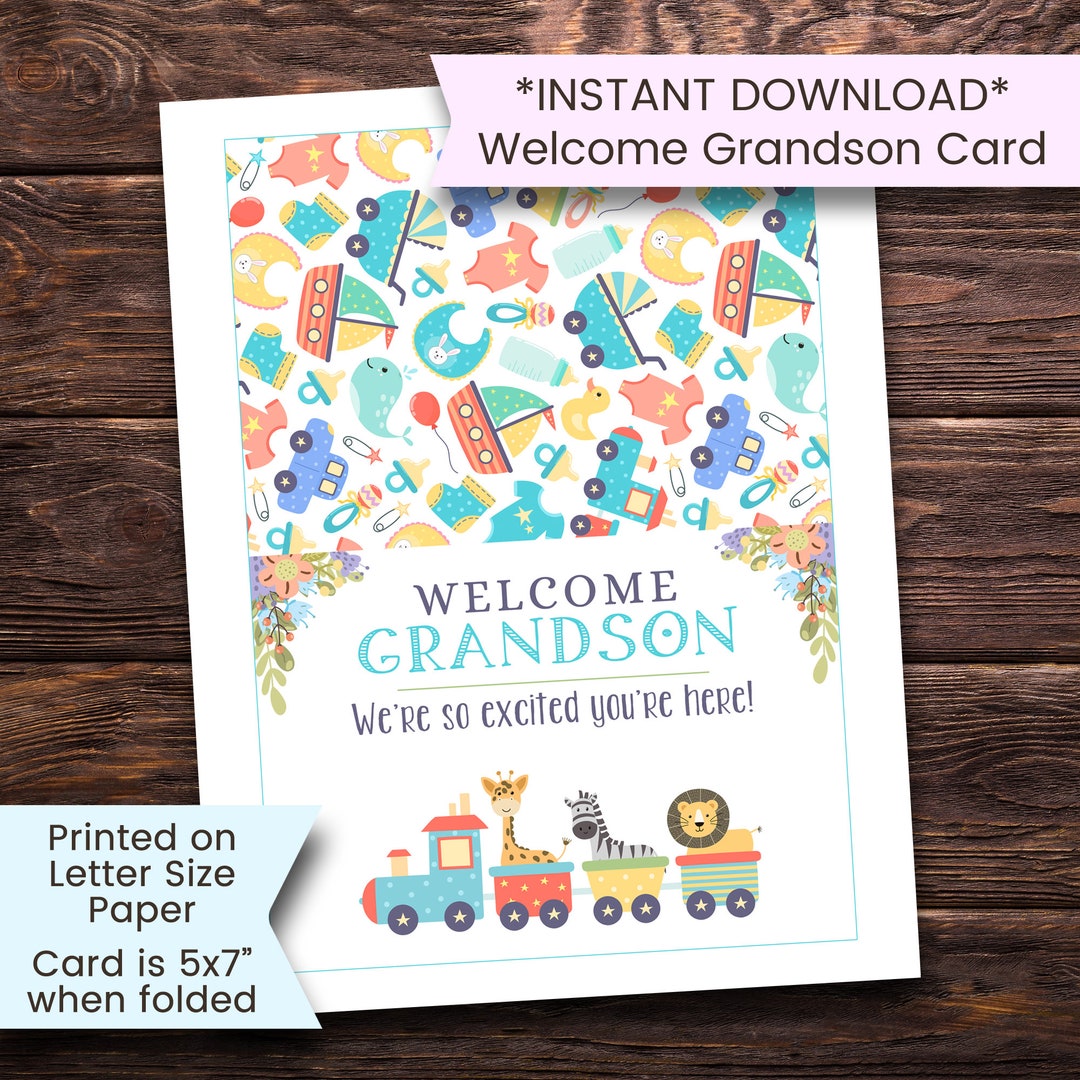 New Baby Boy Card, Printable Baby Boy Card, Welcome Grandson, Grandson ...