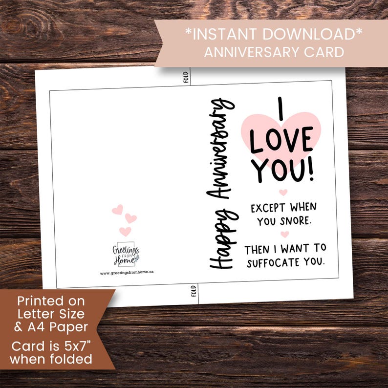 Printable Funny Anniversary Card for Husband, I Love You, Snoring Humor ...