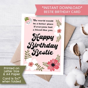 Druckbare Blumen Geburtstagskarte für Bestie, Beste Freundin Geburtstagskarte, Geburtstagskarte für Sie, Bestie Geburtstag, Bestie Affirmationen, Digital
