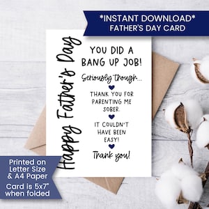 Funny Fathers Day Card for Dad Printable, Funny Card for Dad, Fathers Day Card, From Son, From Daughter, Instant Download, Digital Download