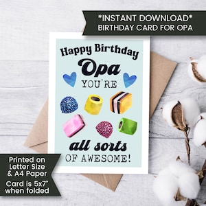 Cartão de aniversário engraçado para imprimir para Opa do neto, cartão de aniversário para Opa dos netos, todos os tipos de coisas incríveis, para imprimir, download digital