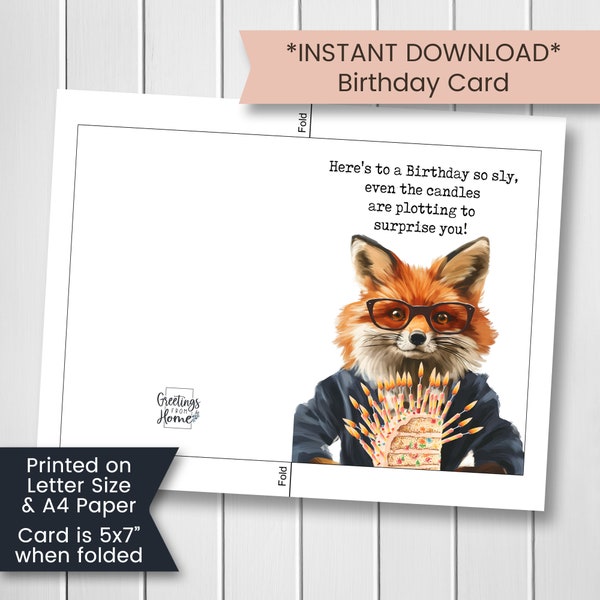 Fox Birthday Card for Grandpa, Funny Fox Birthday Card for Dad, Printable Sly Fox Birthday Card For Friend, Printable Card, Digital Download