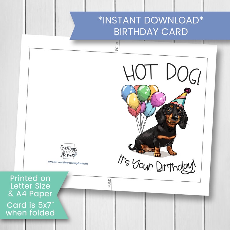 Printable Birthday Card Weiner Dog, Dachshund Birthday Card, Hot Dog ...