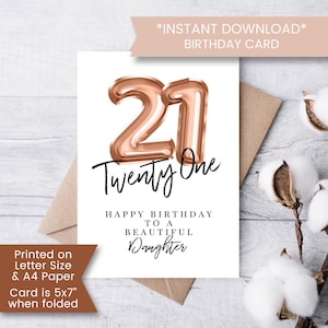 Carte d'anniversaire imprimable pour fille, carte d'anniversaire importante pour elle, cadeau d'anniversaire pour fille, vingt et un, instantané, numérique