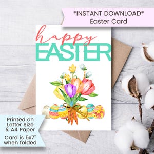 Carte de Pâques imprimable, carte de Joyeuses Pâques, carte de bouquet de Pâques imprimable, carte de voeux de Pâques pour maman, tulipes, imprimable, numérique, téléchargement