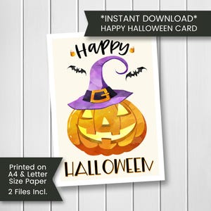 Carte d'Halloween imprimable pour les enfants, citrouille pour Halloween imprimable, carte Happy Halloween, citrouille, aquarelle, numérique, téléchargement