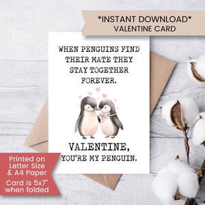 Imprimable pour toujours, carte de Saint-Valentin pingouin pour femme mari, carte de Saint-Valentin pour petite amie, carte d&#39;amour, instantané, téléchargement numérique