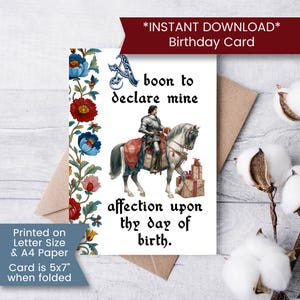 Printable Funny Medieval Birthday Card for Wife, Medieval Birthday Card for Girlfriend, Funny Card for Friend, Downloadable, Digital Card