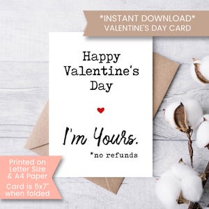 Funny Valentine's Day Card for Boyfriend, Printable Valentines Day Card, Valentine Card for Husband, for Wife, Instant, Digital Download
