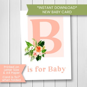 Carte de bébé fille, imprimable carte de bébé fille, nouveau bébé, carte de bienvenue de bébé, félicitations, fille, floral, imprimable, numérique, téléchargement image 1