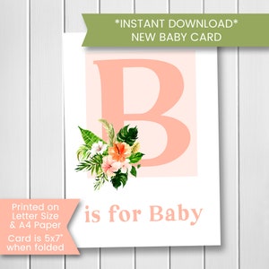 Novo cartão de bebê para menina, cartão de novo bebê para impressão, novo bebê, cartão de boas-vindas para bebê, parabéns, menina, floral, para impressão, digital, download