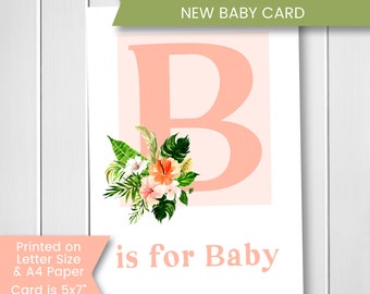 New Baby Card Girl, Printable New Baby Girl Card, New Baby, Welcome Baby Card, Congratulations, Girl, Floral, Printable, Digital, Download