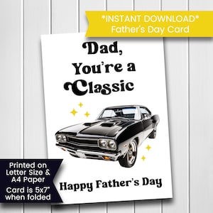 Carte de fête des pères drôle imprimable pour papa, carte de fête des pères voiture classique, carte voiture classique, carte de voeux Hot Rod, téléchargement numérique