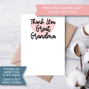 Druckbare Dankeschön-Karte für Urgroßmutter, Malkarte, Kinder Basteln für Großeltern, Dankeschön Urgroßmutter, Sofort, digitaler Download