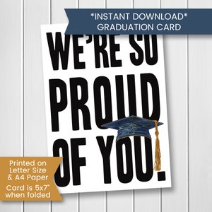 Druckbare Abschlusskarte für Sohn Tochter Bruder Schwester, wir sind so stolz auf Sie Abschlusskarte für High School Universität Digitaler Download