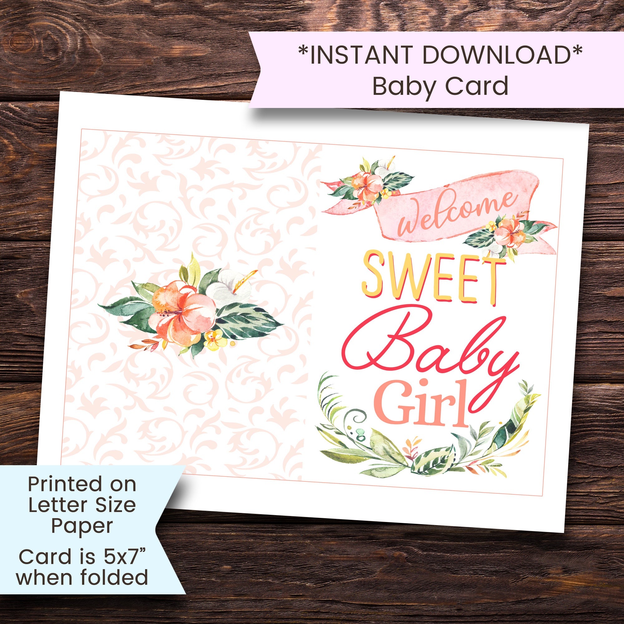 New Baby Card Girl Printable New Baby Girl Card New Baby | Etsy
