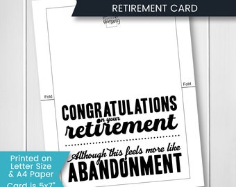 Congratulazioni stampabili per la tua carta di pensionamento per collega, divertente carta di abbandono per amico di lavoro per collega, download digitale