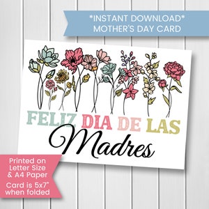 Tarjeta Feliz Dia De Las Madres, Tarjeta del Día de la Madre Española, Dia De La Madre, Tarjeta del Día de la Madre En Español, Imprimible, Descarga Digital