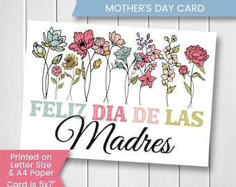 Feliz Dia De Las Madres Card, Spanish Mother's Day Card, Dia De La Madre, Mother's Day Card En Espanol, Printable, Digital Download