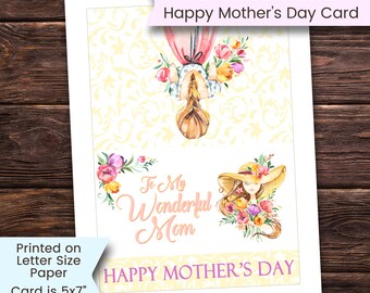 Mother's Day Card, Printable Mother's Day Card, Bouquet Mother's Day Card, Floral Card, Bouquet, Watercolor, Printable, Digital, Download