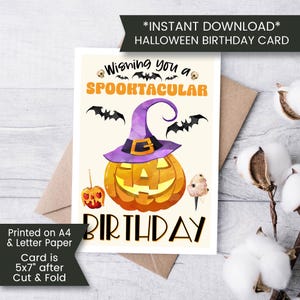 Carte d'anniversaire imprimable citrouille pour fille, carte d'anniversaire Halloween pour ami, carte d'anniversaire octobre pour nièce, carte pour elle, numérique