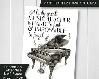 Tarjeta imprimible para profesor de música, tarjeta de agradecimiento para profesor de piano, tarjeta de regalo para profesor de piano, tarjeta digital
