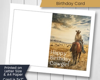 Cowgirl Birthday Card, Printable Cowgirl Birthday Card for Mom, Horse Birthday Card for Daughter, Country Happy Birthday Card, Printable