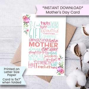 Muttertagskarte Printable, Muttertagskarte, Typografie Muttertagskarte, Aquarell, Typografie, bedruckbar, Digital, Download