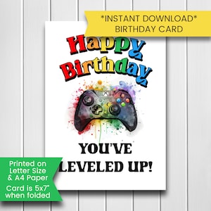 Carte d'anniversaire jeu vidéo imprimable, carte d'anniversaire gamer imprimable, pour adolescent, pour fils, jeu vidéo, gamer, imprimable, numérique, téléchargement
