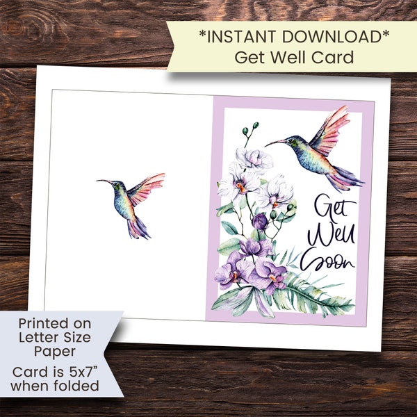 Printable Get Well Card, Hummingbird Get Well Card, Get Well Card, Get Well Soon Card, Get Well Soon, Hummingbird, Printable, Download