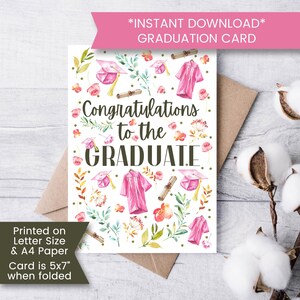 Carte de remise des diplômes pour elle imprimable, félicitations à la carte de diplômé pour fille, carte de remise des diplômes du secondaire, téléchargement immédiat, numérique