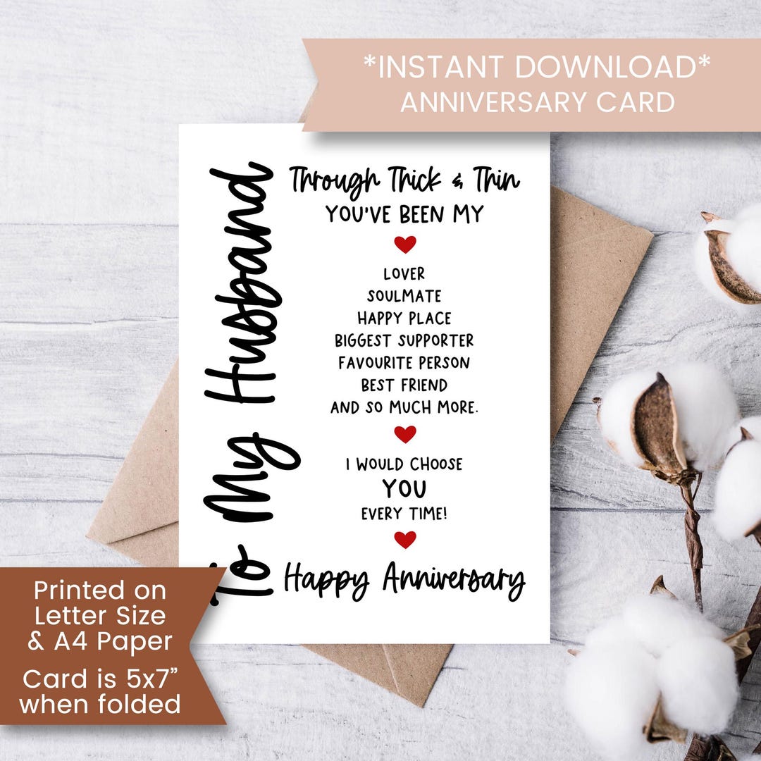 Anniversary Card for Husband Printable, Husband First Anniversary ...