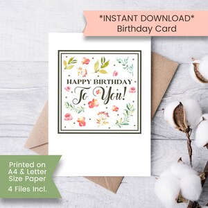 Blumen Geburtstagskarte für Freundin, Geburtstagskarte für sie, alles Gute zum Geburtstag, Blumen, Aquarell, quadratische Karte, digitaler Download