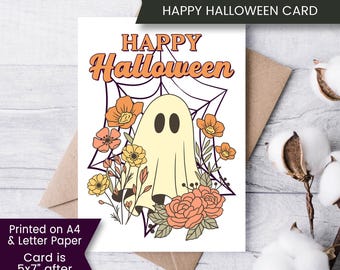 Ghost Halloween Card for Child Printable, Cute Ghost Card for Halloween, Happy Halloween Card, Ghost Card, Digital Download