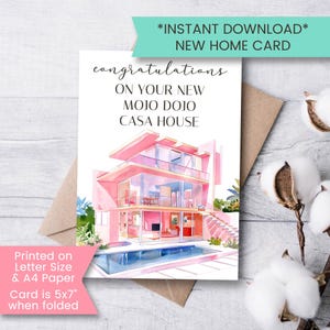 Novo cartão Mojo Dojo, cartão para casa nova para impressão, cartão de inauguração de casa, parabéns pela sua nova casa Mojo Dojo, download instantâneo, digital