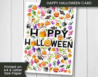 Halloween Card Printable, Printable Happy Halloween Card, Happy Halloween Card, Pumpkin Card, Watercolor, Printable, Digital, Download