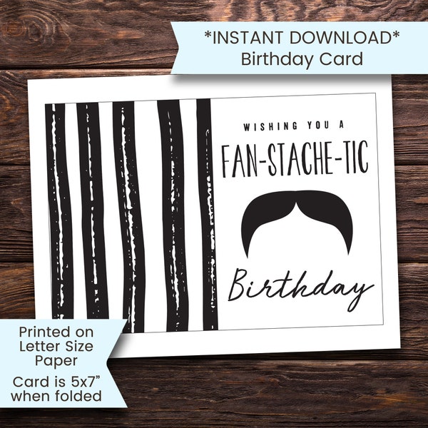 Mustache Birthday Card, Mustache Birthday Card Printable, Mustache Card, Happy Birthday Card, Man, For Him, Funny, Printable, Digital