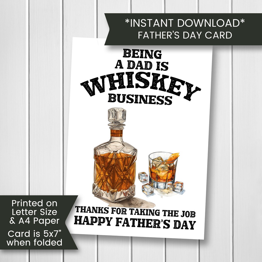 Printable Whiskey Father's Day Card From Son, Funny Fathers Day Card ...
