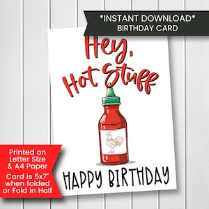 Cartão de aniversário para impressão de coisas quentes para marido, namorado, esposa, namorada, cartão de aniversário engraçado com molho picante para ele, download digital