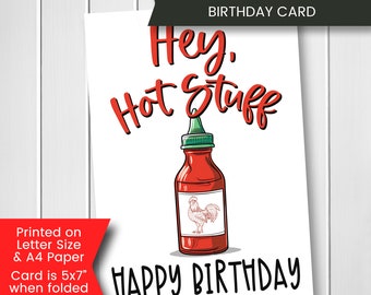 Printable Hot Sauce Birthday Card for Boyfriend, Funny Card for Him, Digital Download