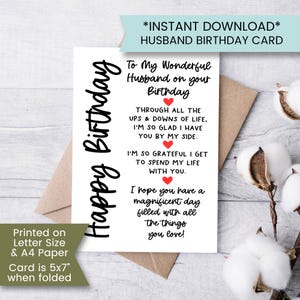 Biglietto di auguri di compleanno per il marito stampabile, biglietto di auguri per il miglior marito, biglietto di auguri di mia moglie, per mio marito, per l'anima gemella, download digitale