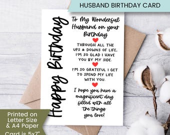 Printable Husband Birthday Card, Birthday Card for Best Husband, Birthday Card from Wife, for my Husband, for Soulmate, Digital Download