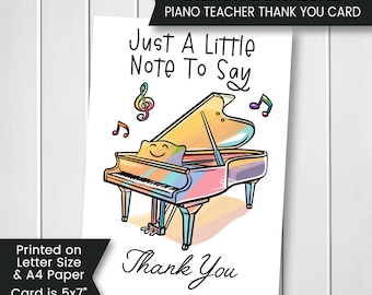 Piano Teacher Card Printable, Thank You Card for Piano Teacher, Music Teacher Thank You Card,  Piano Instructor Gift Card for Her, Digital