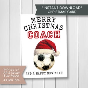 Cartão de Natal para treinador de futebol, Cartão de Natal para treinador de futebol para impressão, Obrigado por treinador de futebol, Treinador assistente, Treinador de futebol, Digital