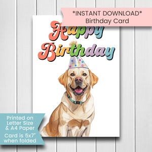 Labrador Retriever Birthday Card, Printable Dog Birthday Card, Retriever Birthday Card For Dog Mom, Happy Birthday Card Dog Lover, Printable