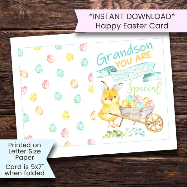 Happy Easter Grandson Card, Printable Easter Card, Easter Card for Grandson, Easter Card for Grandchild, Printable, Digital, Boy