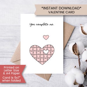 You Complete Me-kaart voor echtgenoot, vrouw, afdrukbare liefdeskaart voor vriendin, vriend, jubileumkaart, Valentijn, instant download, digitaal