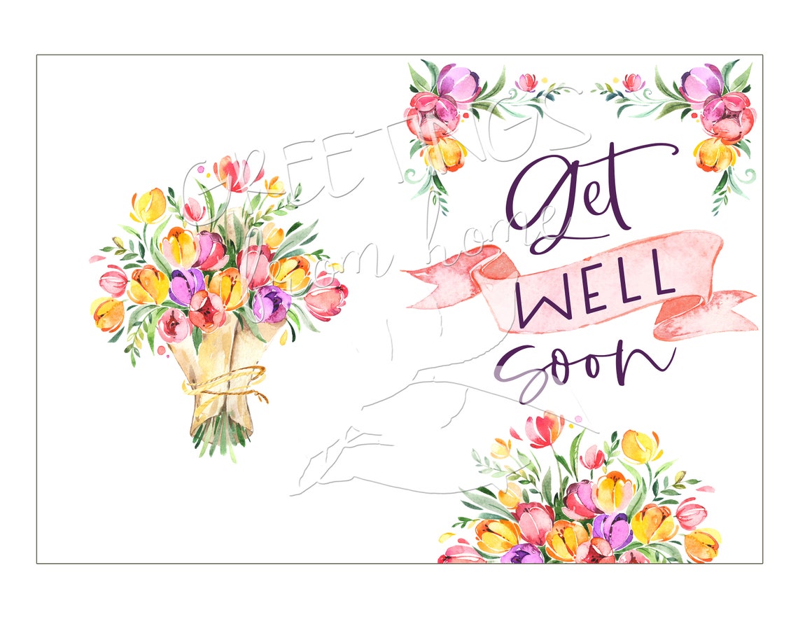 Printable Get Well Card, Floral Get Well Soon Card, Recovery Card ...