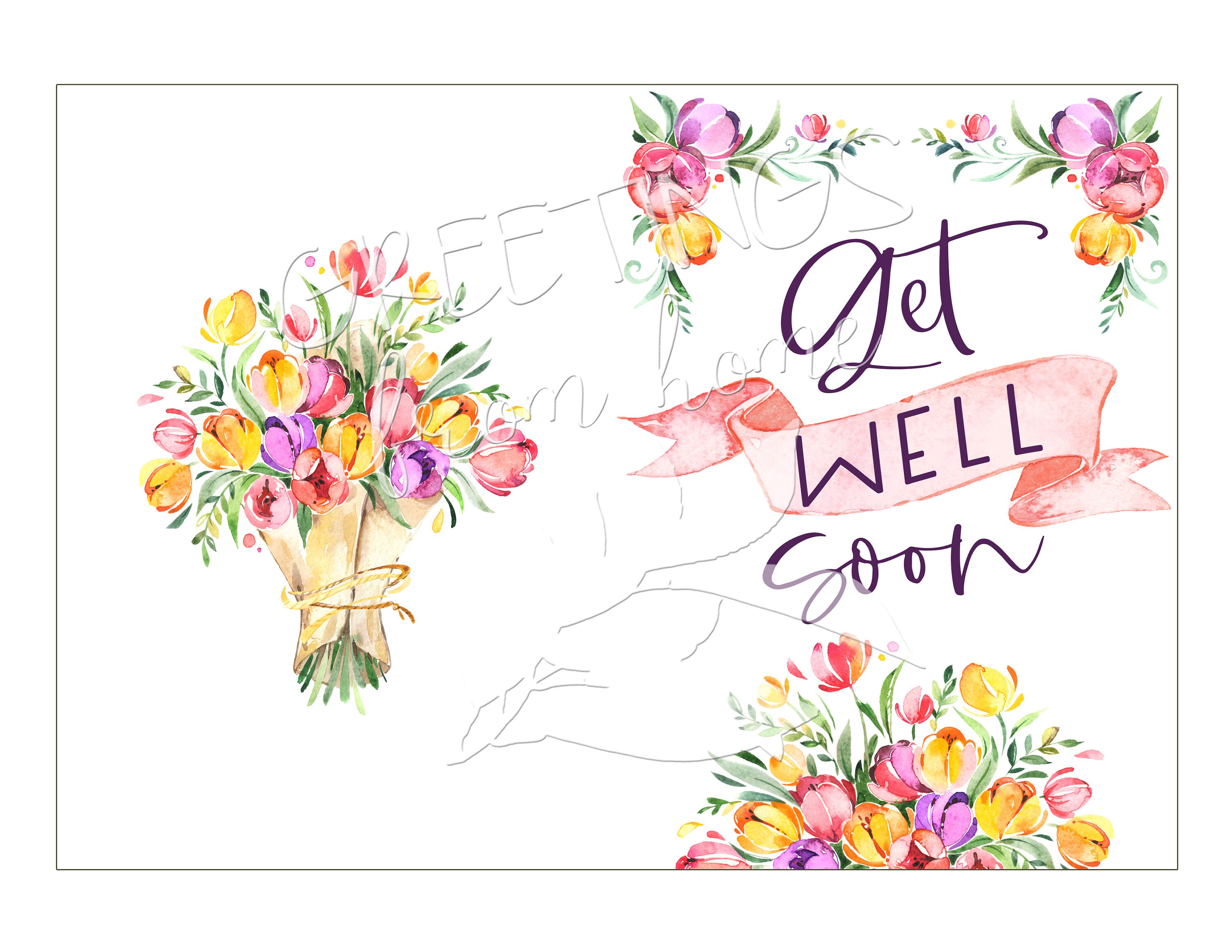 Printable Get Well Card Floral Get Well Card Get Well Card Etsy