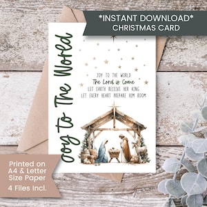 Druckbare Krippe Weihnachtskarte, christliche Weihnachtskarte, Freude der Welt, religiöse Karte, Schrift, Sofortiger, digitaler Download